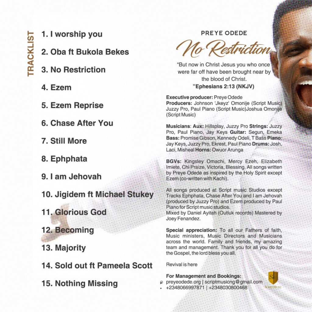 No Restriction Album by Preye Odede